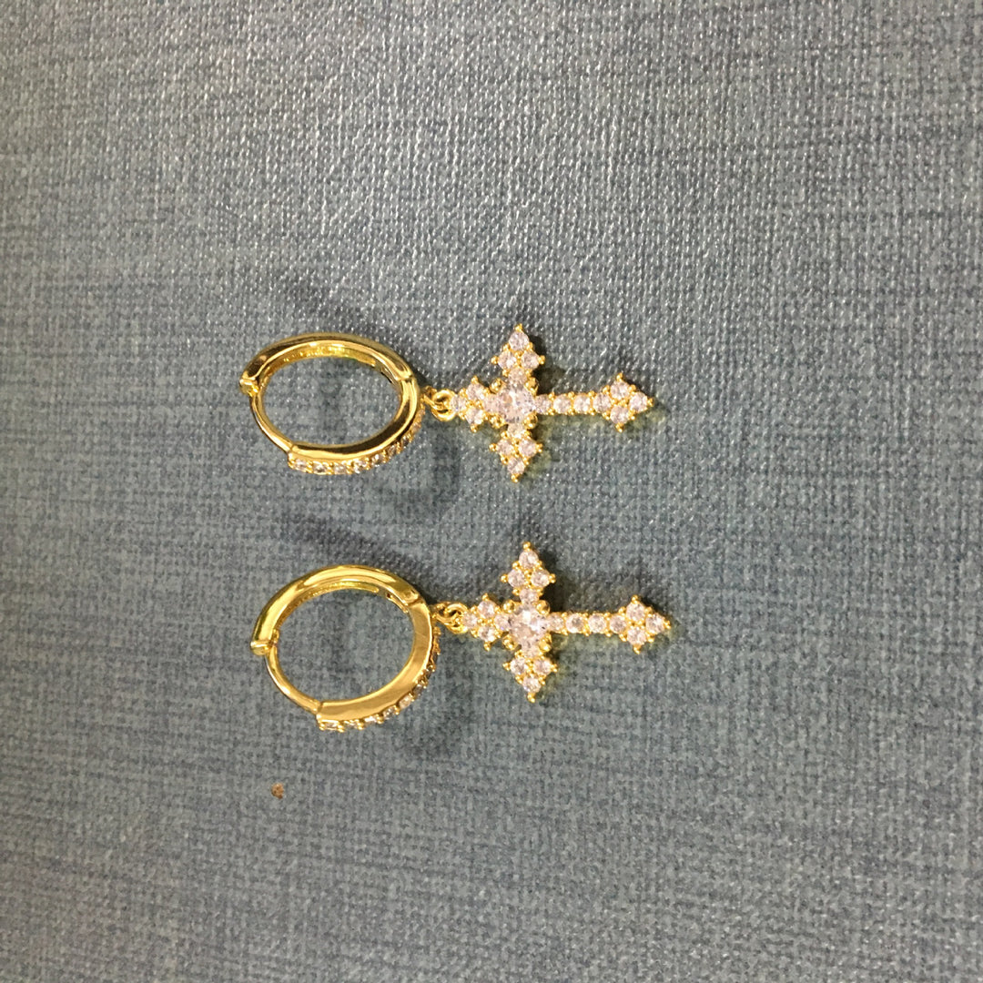 Hip-hop cubic zirconia cross earrings