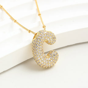 Bubble Initial Necklace 14k Gold Plated Cubic Zirconia