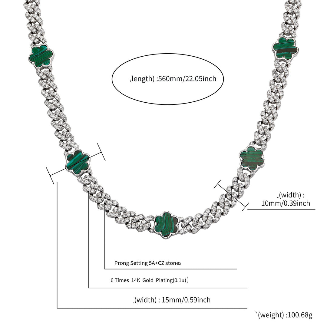 Hip-hop four-leaf clover zircon chain, tennis chain.
