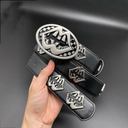 Chrome Hearts Silver Lips Distressed Belt