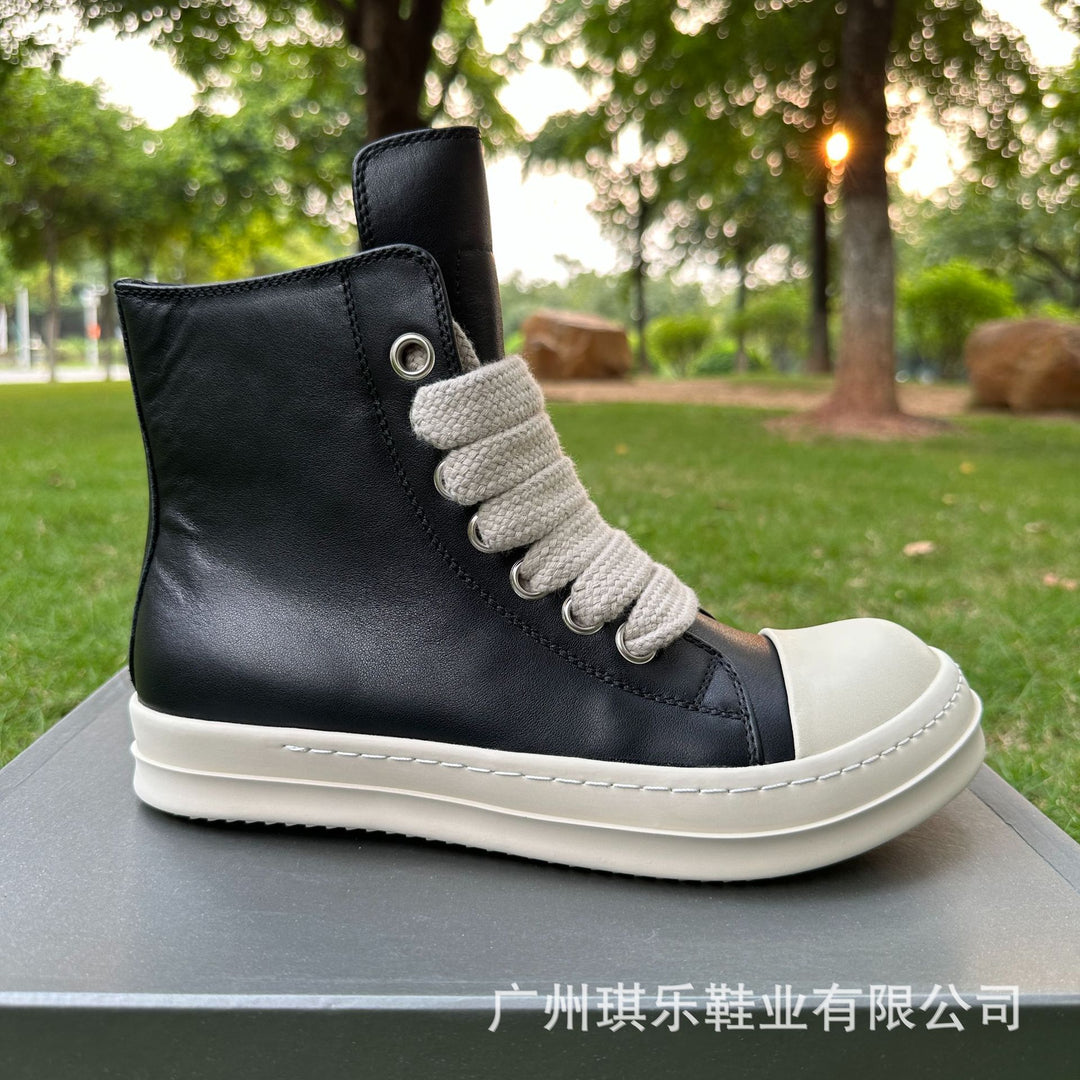 Genuine Leather High-Top Skate Shoes with Wide Laces