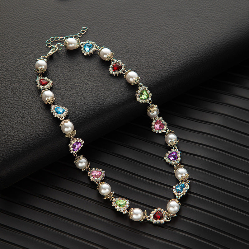Rhinestone & Pearl Jewelry Set: Bracelet, Necklace, and Waist Chain