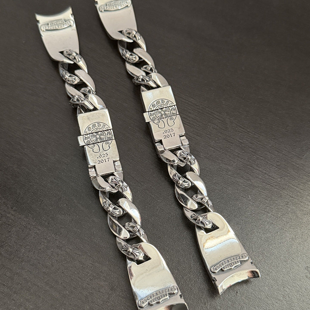 Chrome Hearts diamond-encrusted cross watch chain