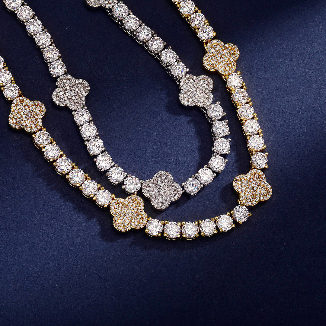 Hip-hop four-leaf clover zircon chain, tennis chain.