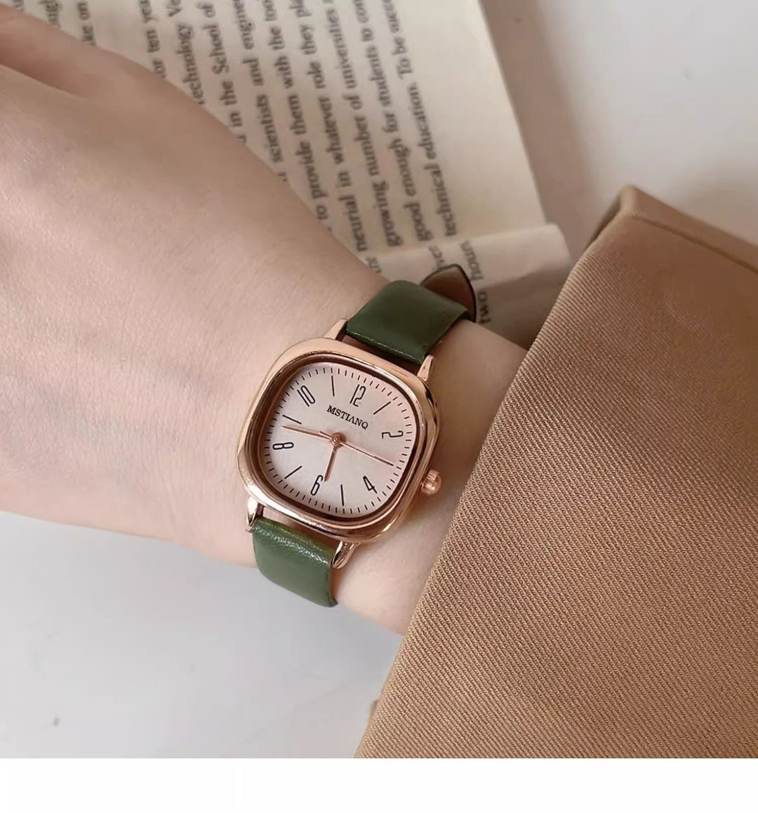 Square-shaped women's watch with a preppy style
