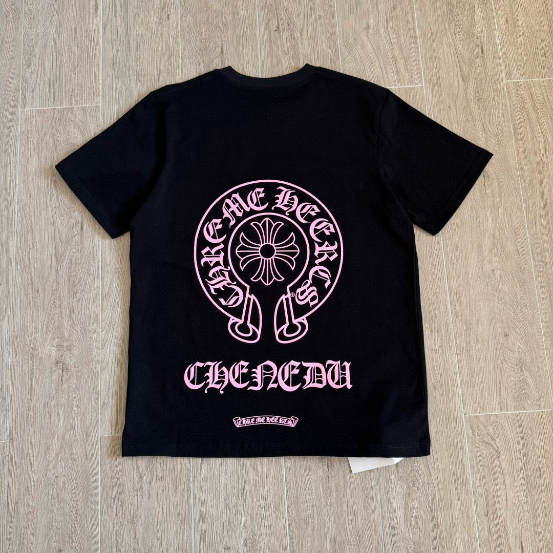 Chrome Hearts Pink Horseshoe Print Short-Sleeve T-Shirt