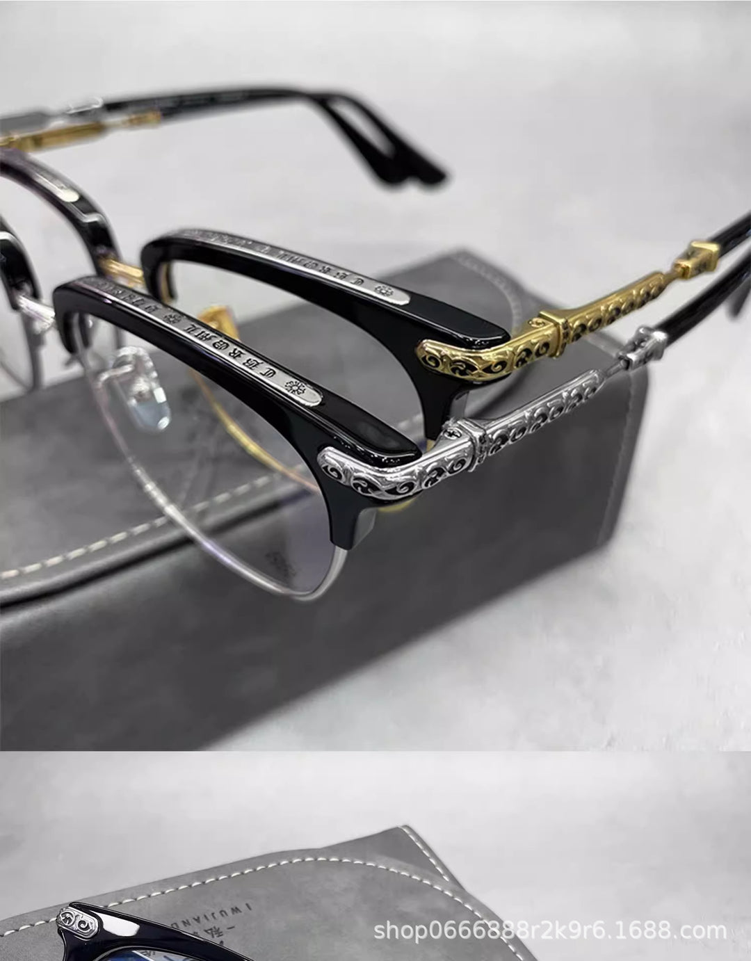 Chrome Hearts Large Frame Titanium Frame Semi-Rim Eyeglasses