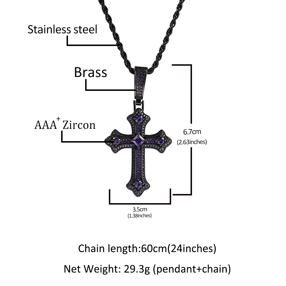 Hip-hop cross-shaped diamond Cubic Zirconia necklace