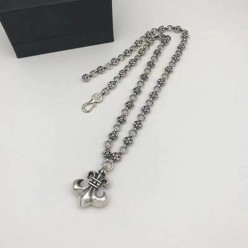 chrome hearts personalized anchor scout flower pendant cross chain necklace