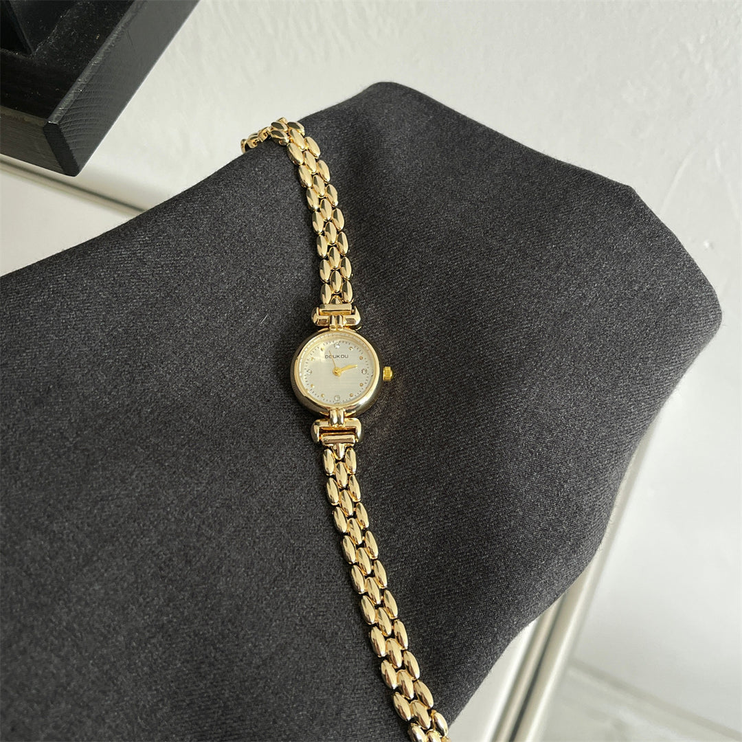 Round Dial Watch with Crystal Accents and Narrow Band