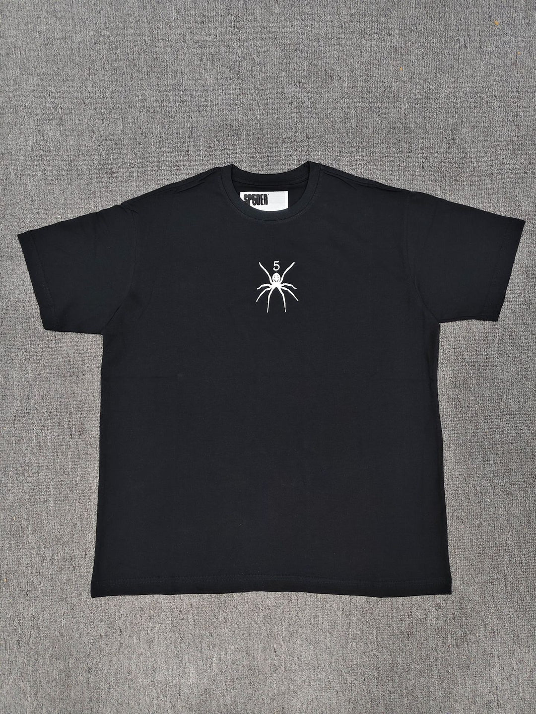 Hip-hop SP5der loose-fitting spider web T-shirt with lettering