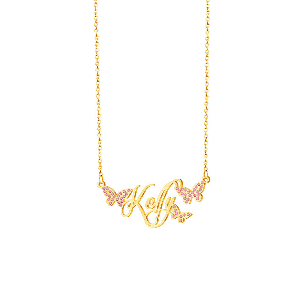 Butterfly Full Diamond Customized Name Necklace