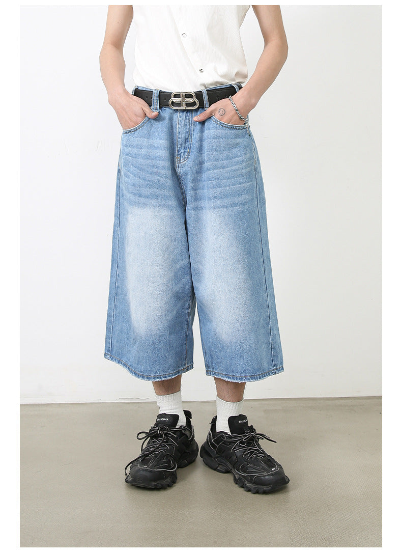 Summer Loose Fit Cropped Straight Leg Denim Shorts