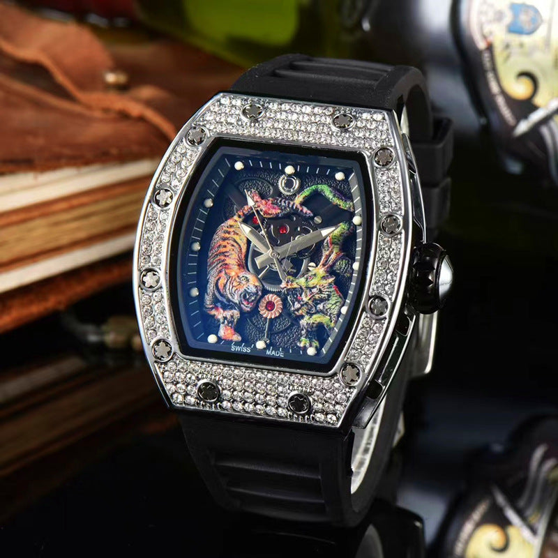 Tonneau-Shaped Water-Resistant Watch with Dragon & Tiger Totems