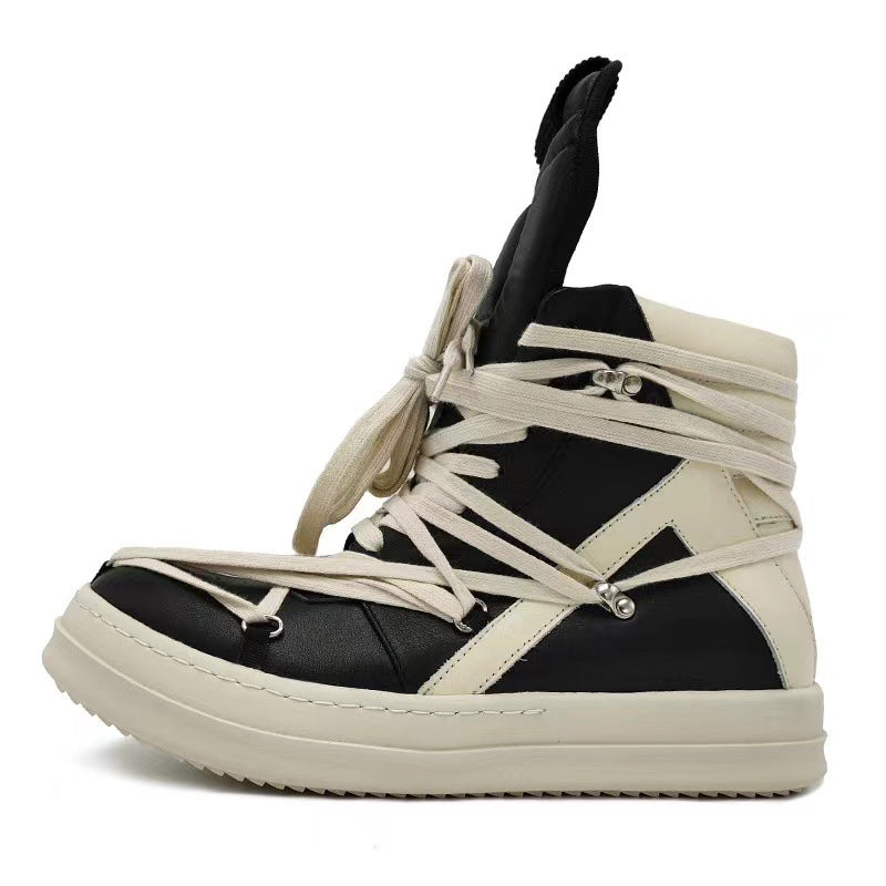High-Top, Thick-Soled Genuine Leather Skate Shoes