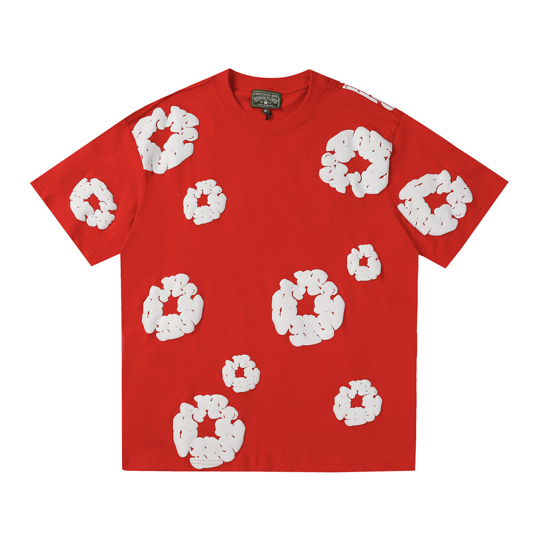 Foamed Kapok Flower Loose-Fitting Short-Sleeved Shorts