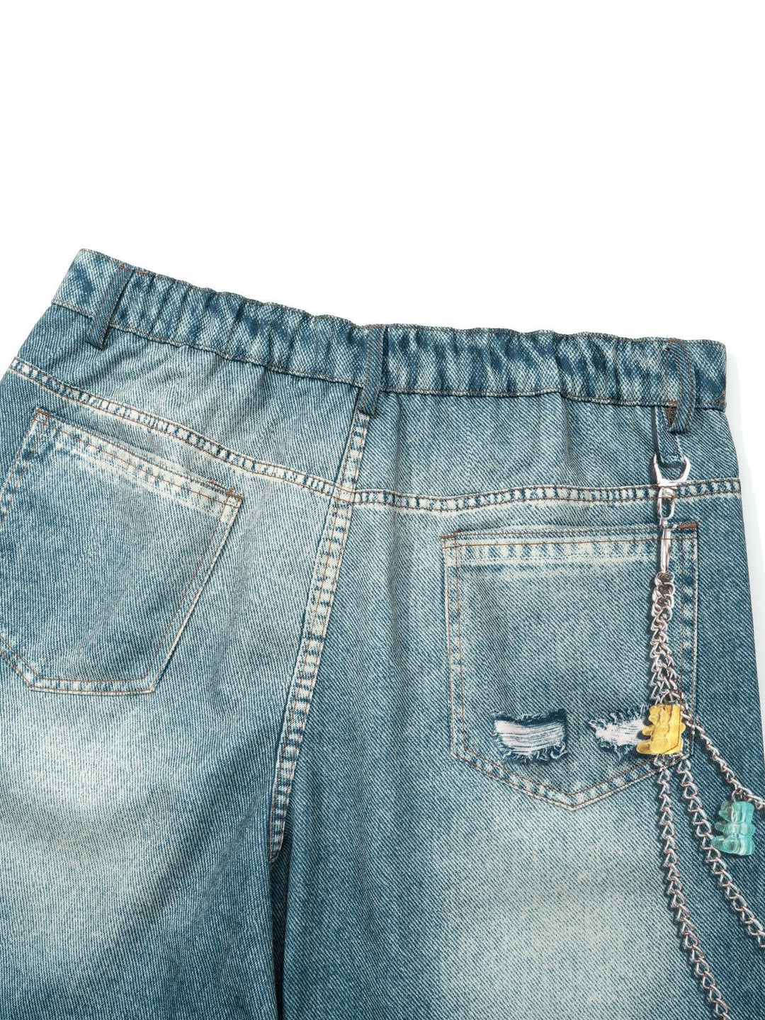 Wide-Leg Denim Jeans with Bear Eyes Print