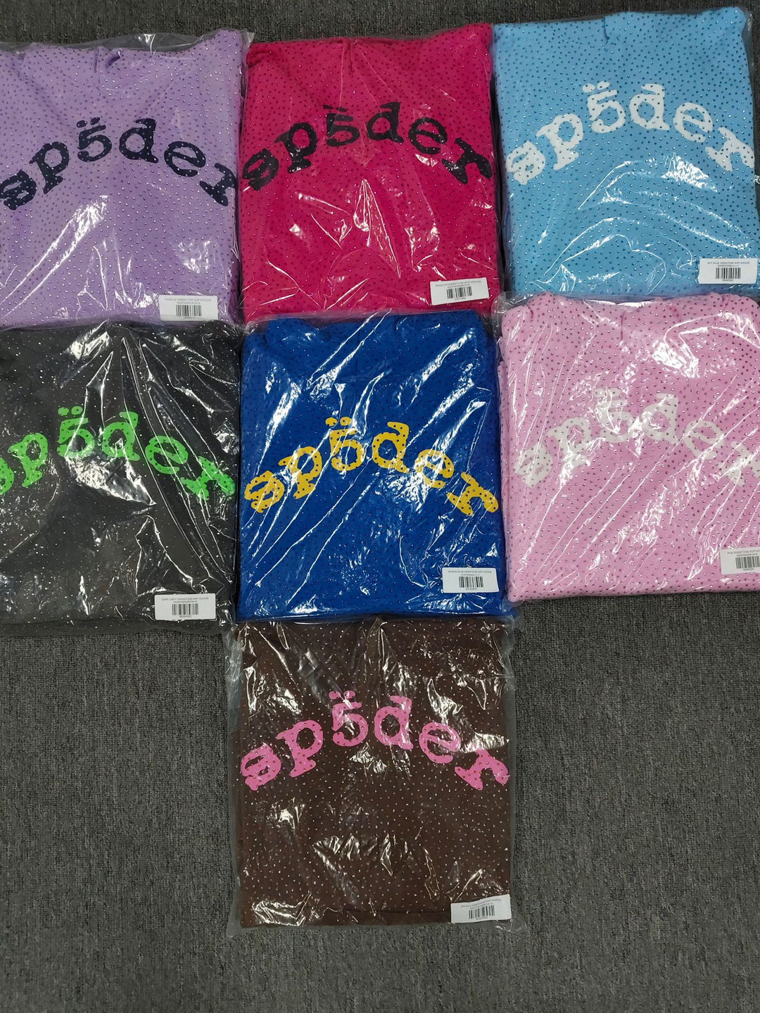 Multi-color full-hot rhinestone Sp5der spider web hoodie