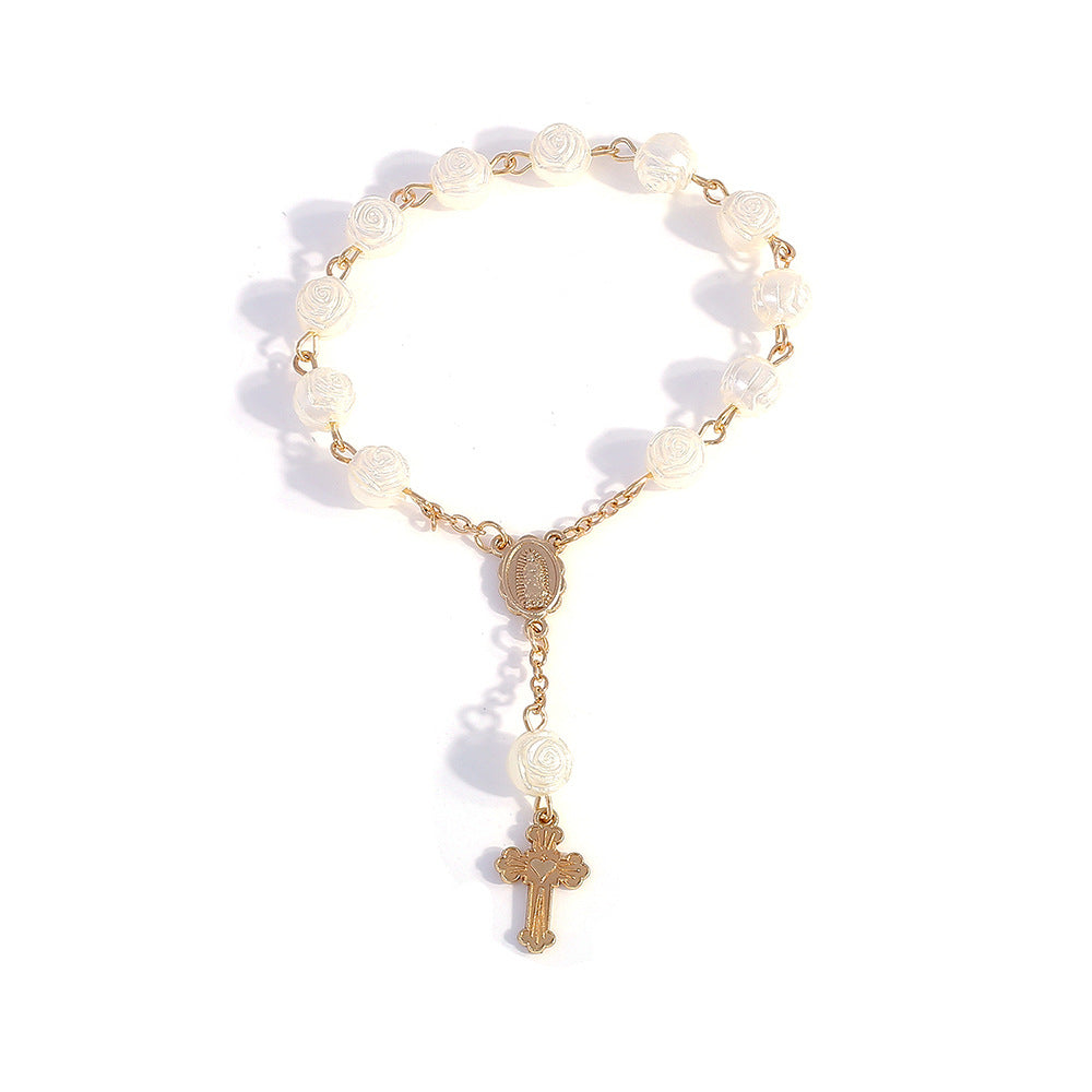 rosary bracelet angel rose pearl gift