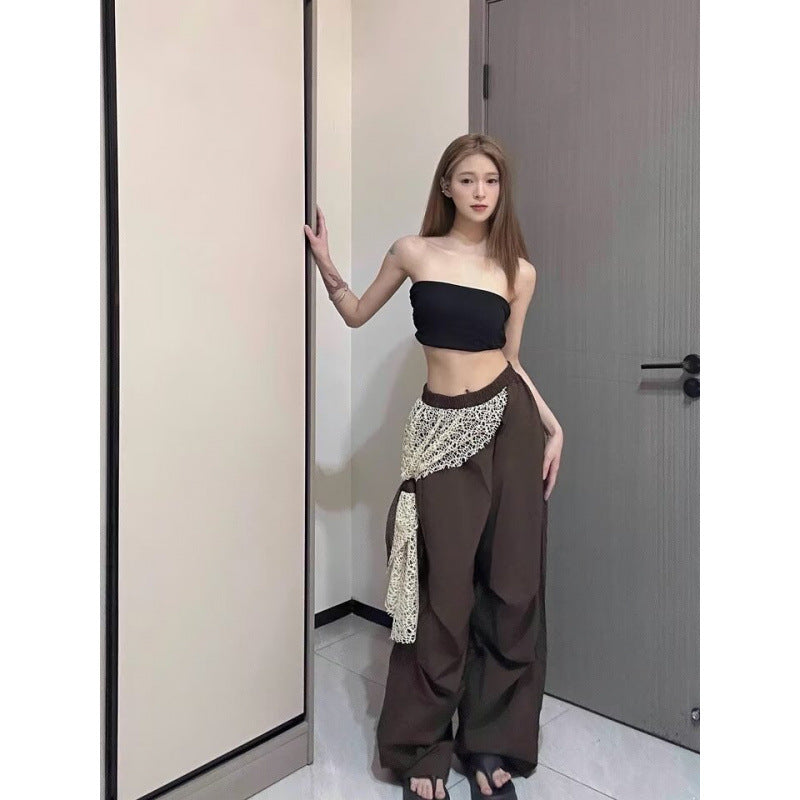 Pleated faux two-piece casual pants