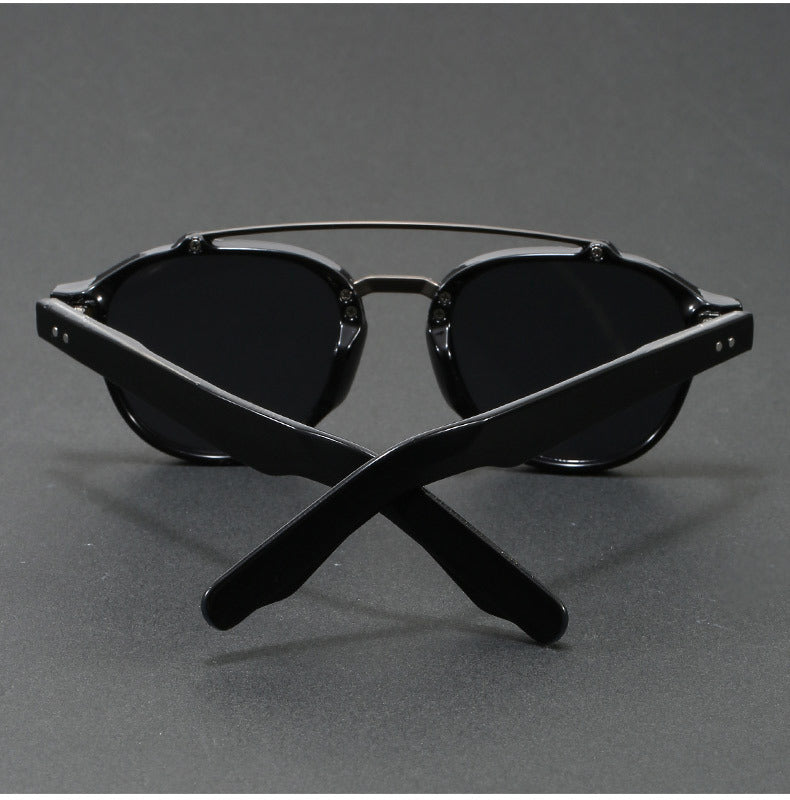 Retro Double Bridge Round Frame Slimming Sunglasses