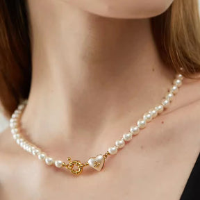 Women's retro heart pearl necklace clavicle chain