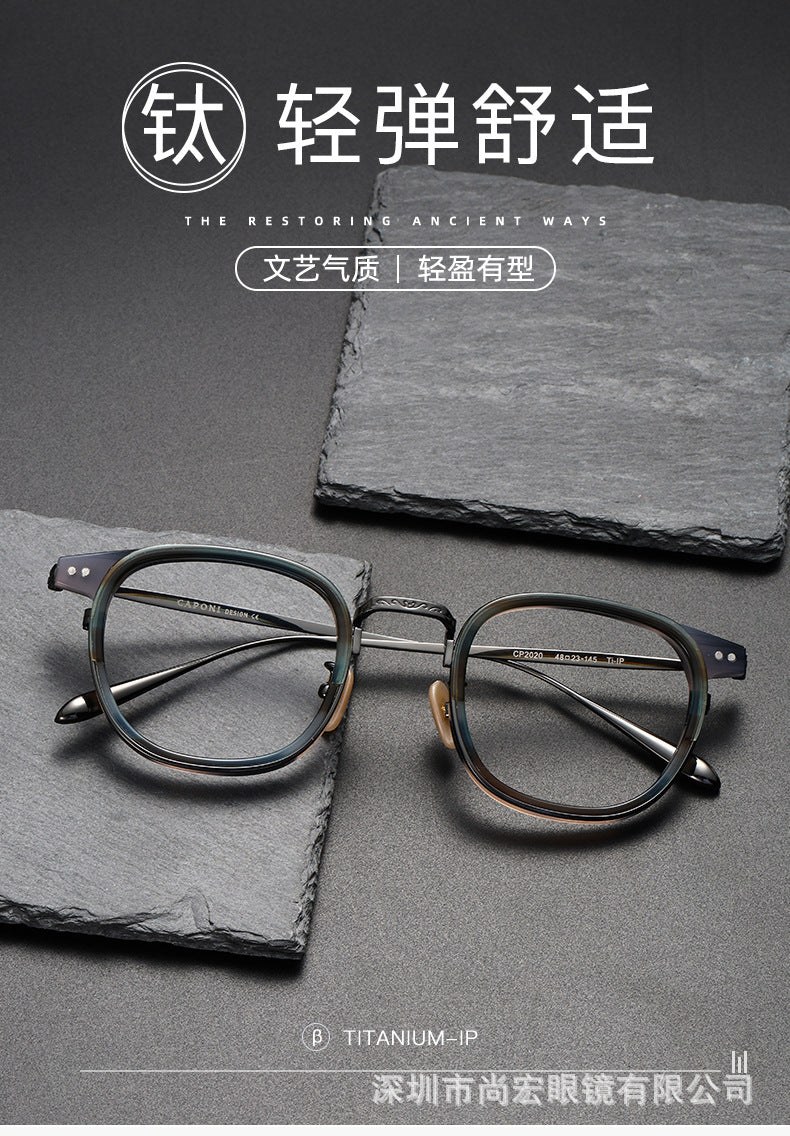Retro and artistic carved pure titanium glasses for smaller faces