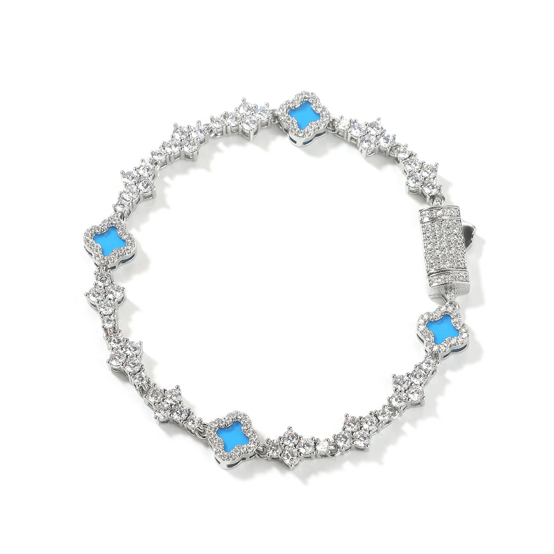 Four-Leaf Clover Airplane Charm Zirconia Tennis Chain Bracelet