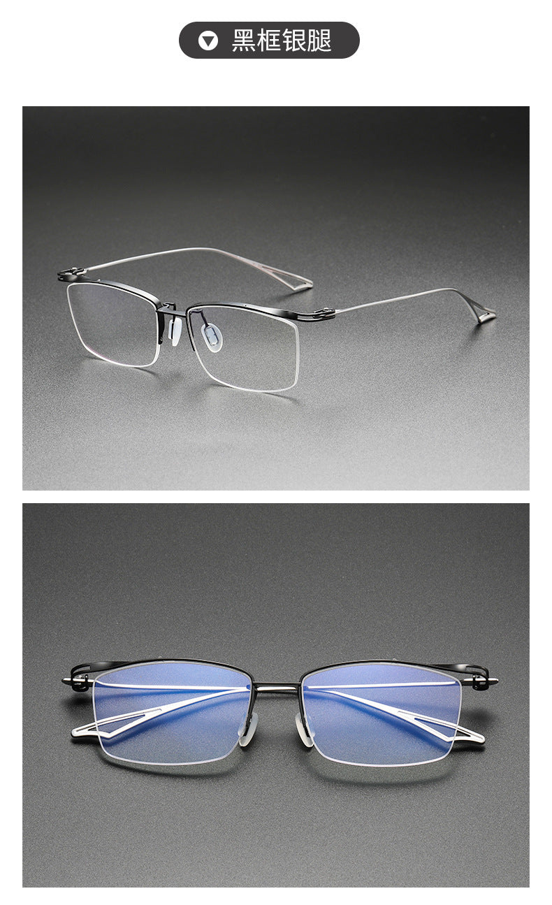 Plain color pure titanium handmade half-rimmed glasses