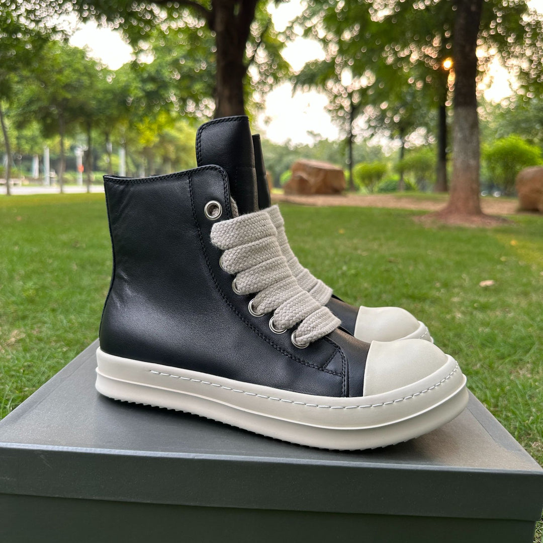 Genuine Leather High-Top Skate Shoes with Wide Laces