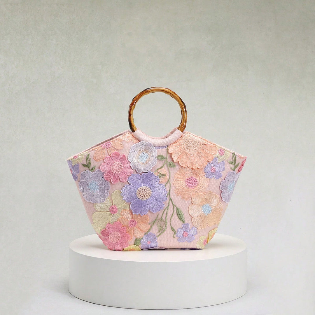 Embroidered Appliqué Sequins and Flowers Vacation Style Handbag