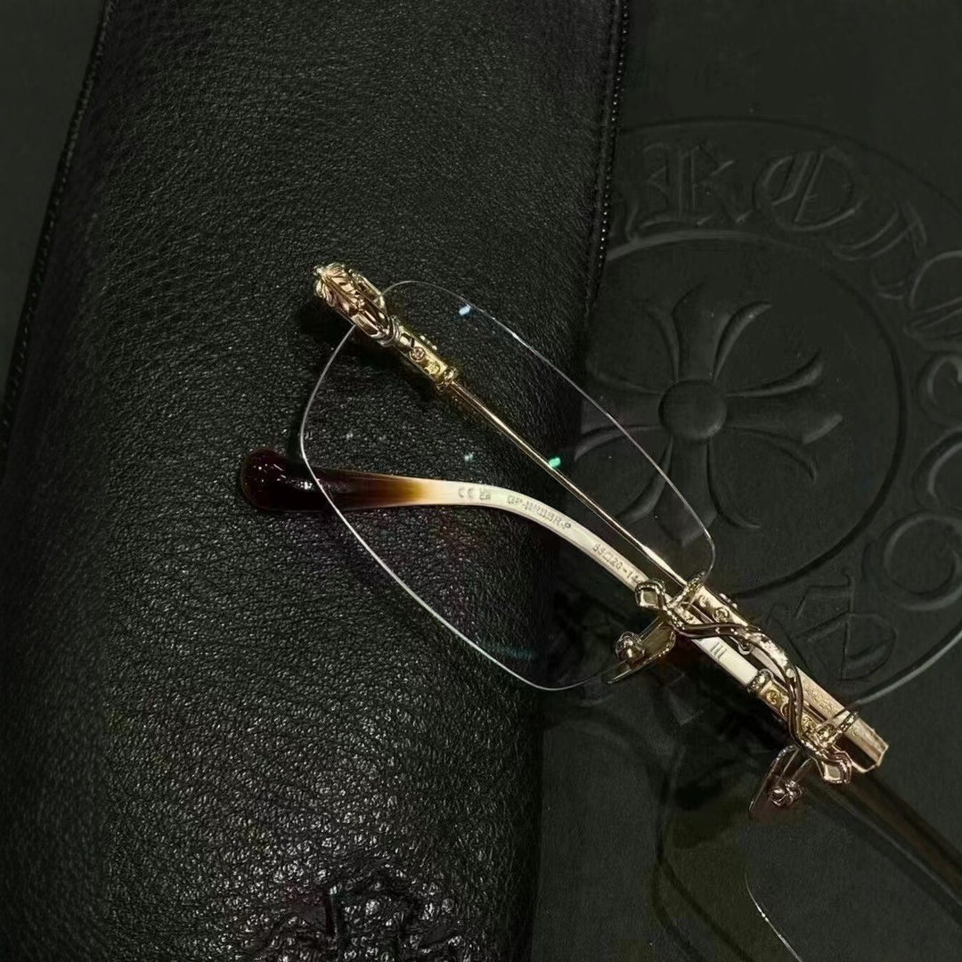 Chrome Hearts Rimless Eyeglass Frames with Cross Engraving