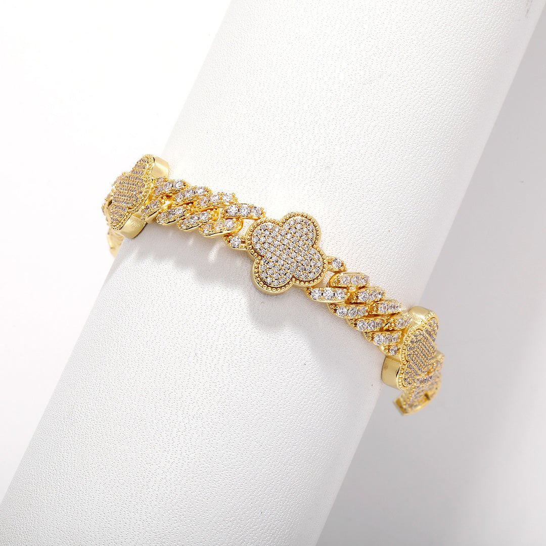 Hip-hop four-leaf clover zircon chain, tennis chain.