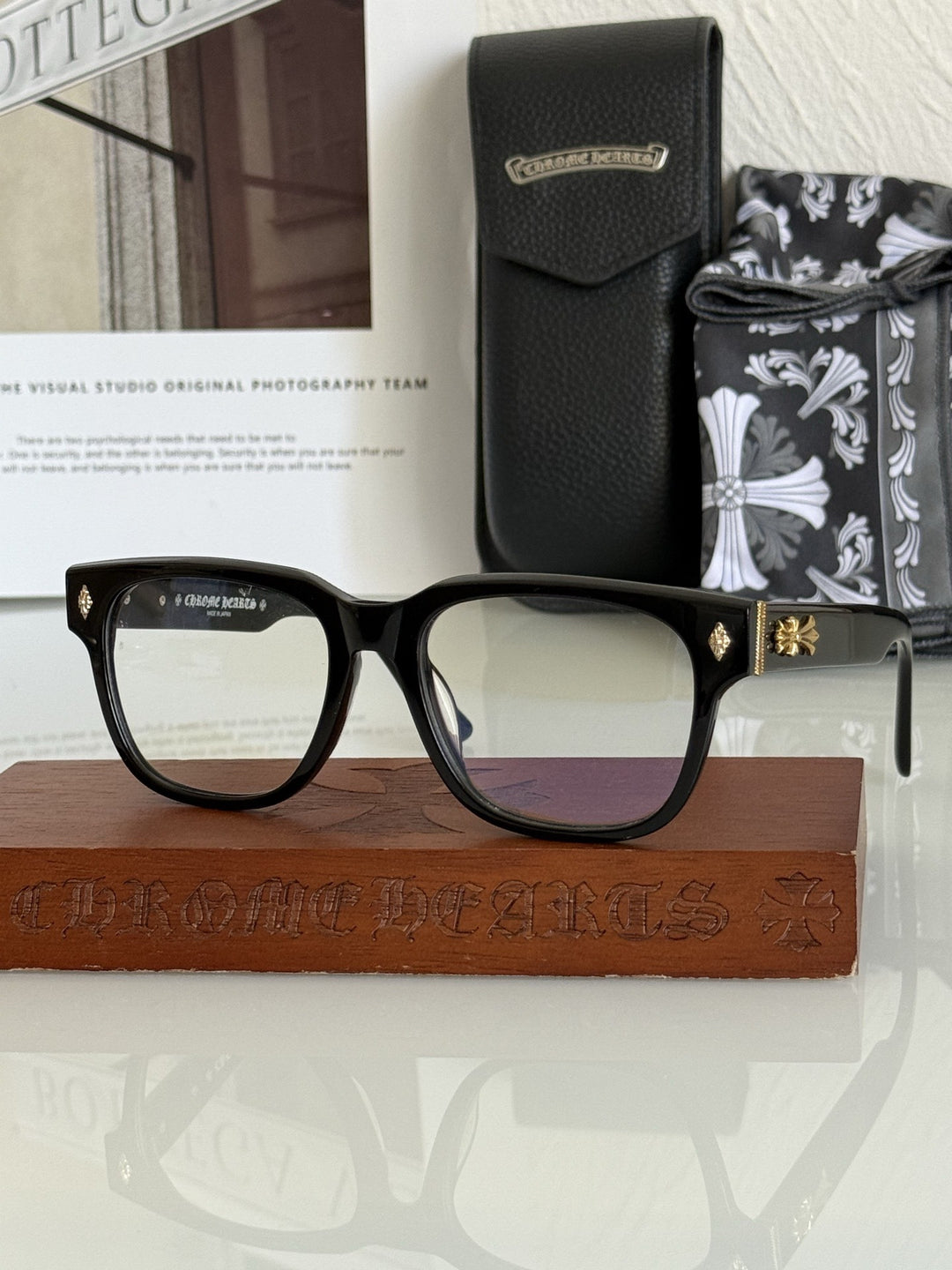 Chrome Hearts BOFFICER square frame glasses with cross pattern