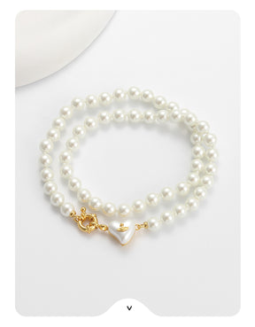 Women's retro heart pearl necklace clavicle chain