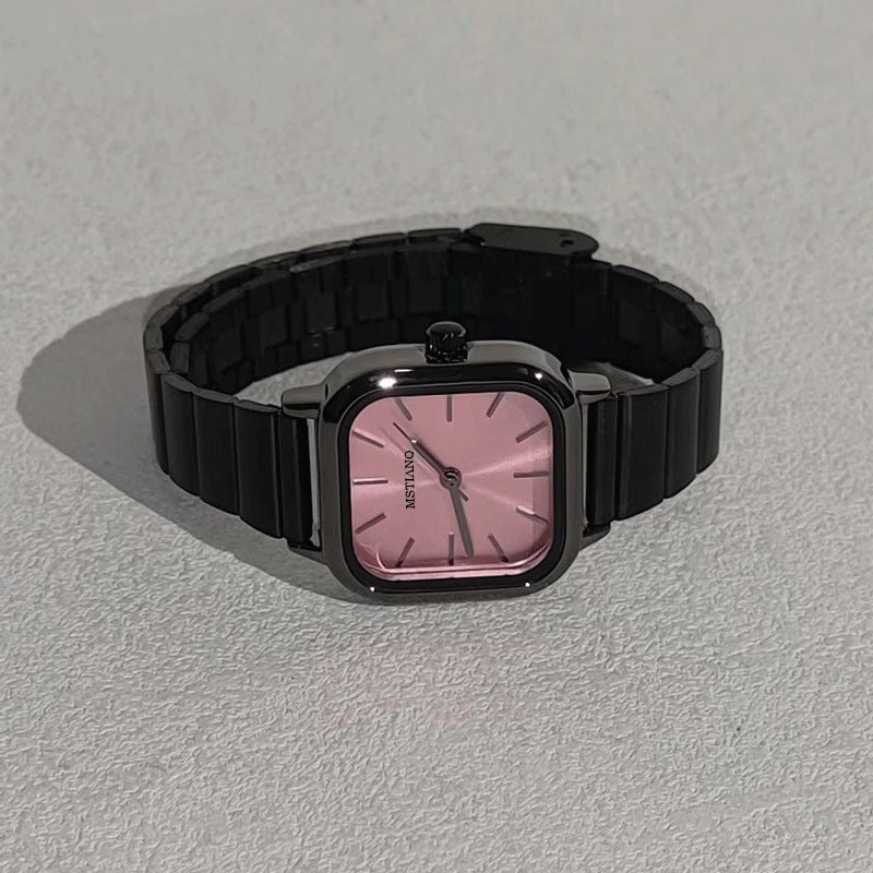Bamboo-shaped strap artistic square dial women's watch