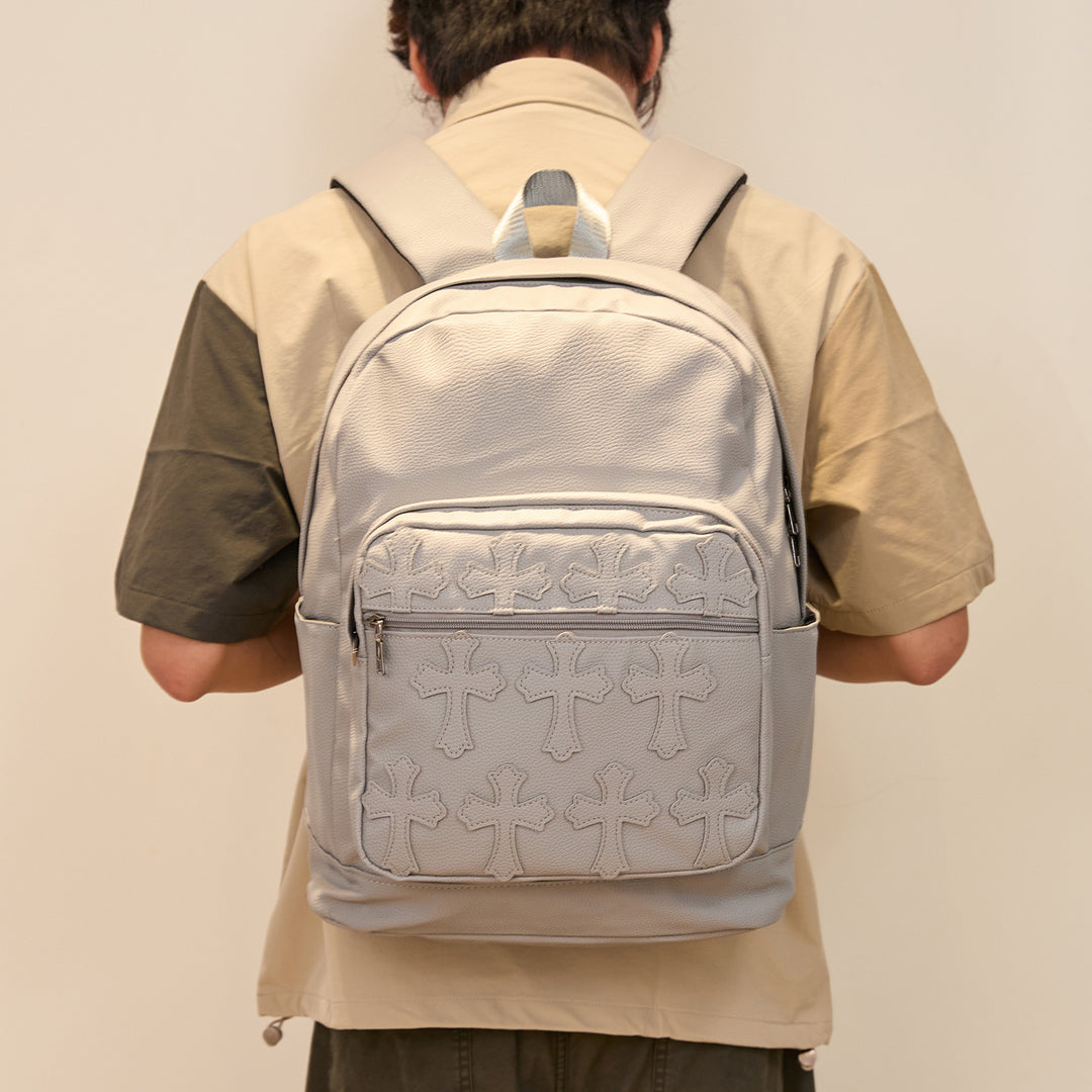 Chrome Hearts Cross PU Leather Student Backpack