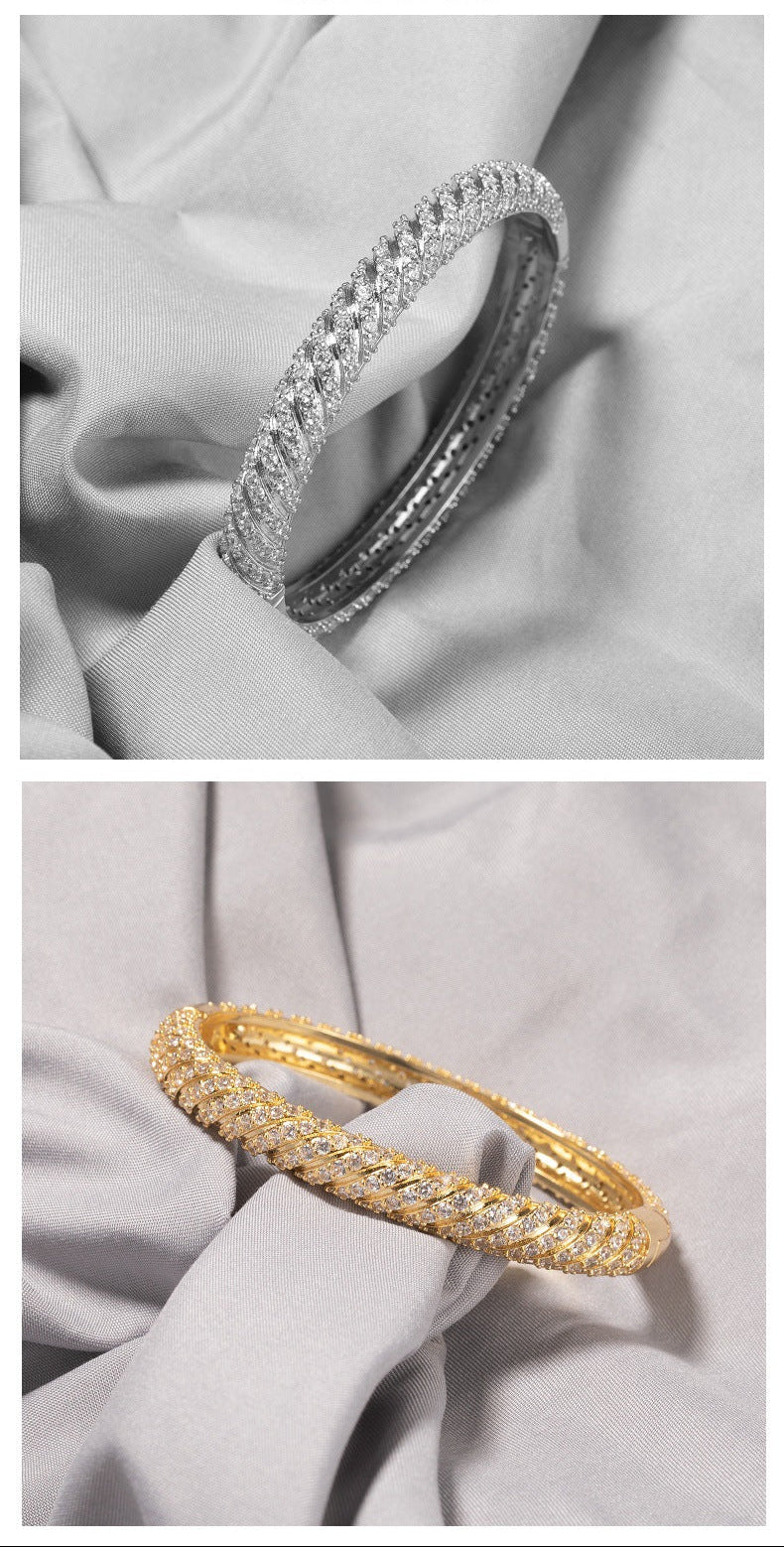 9mm Twill-Patterned, Full-Pavé Twisted Diamond Bangle
