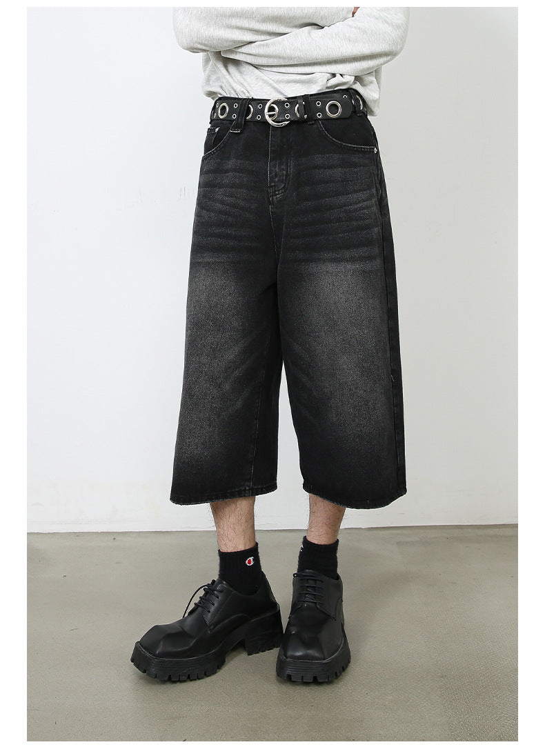 Summer Loose Fit Cropped Straight Leg Denim Shorts