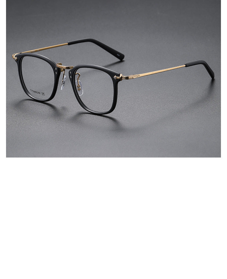 Square retro acetate titanium frame eyeglasses
