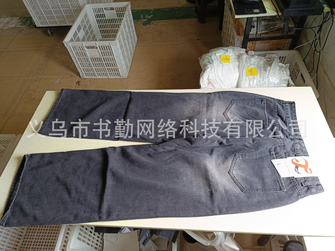 Y2K irregular design straight leg denim jeans for women