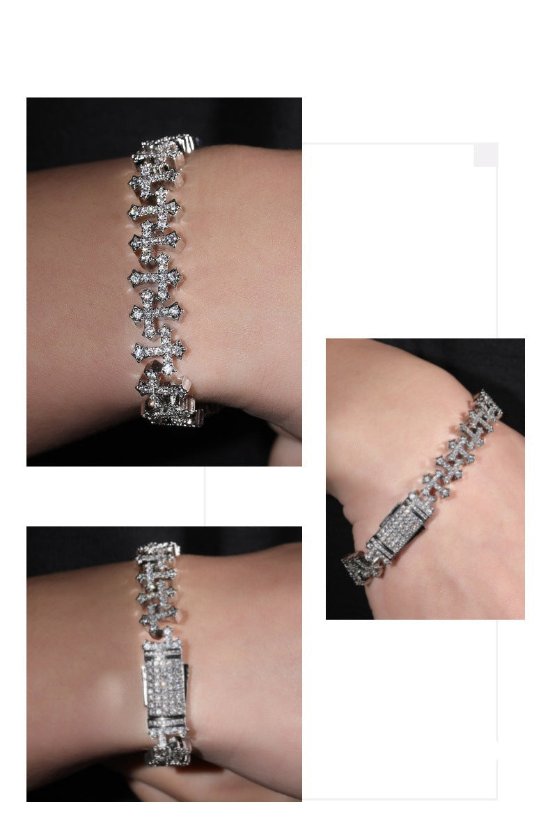 Copper cross bracelet with zircon inlay, 11.5mm
