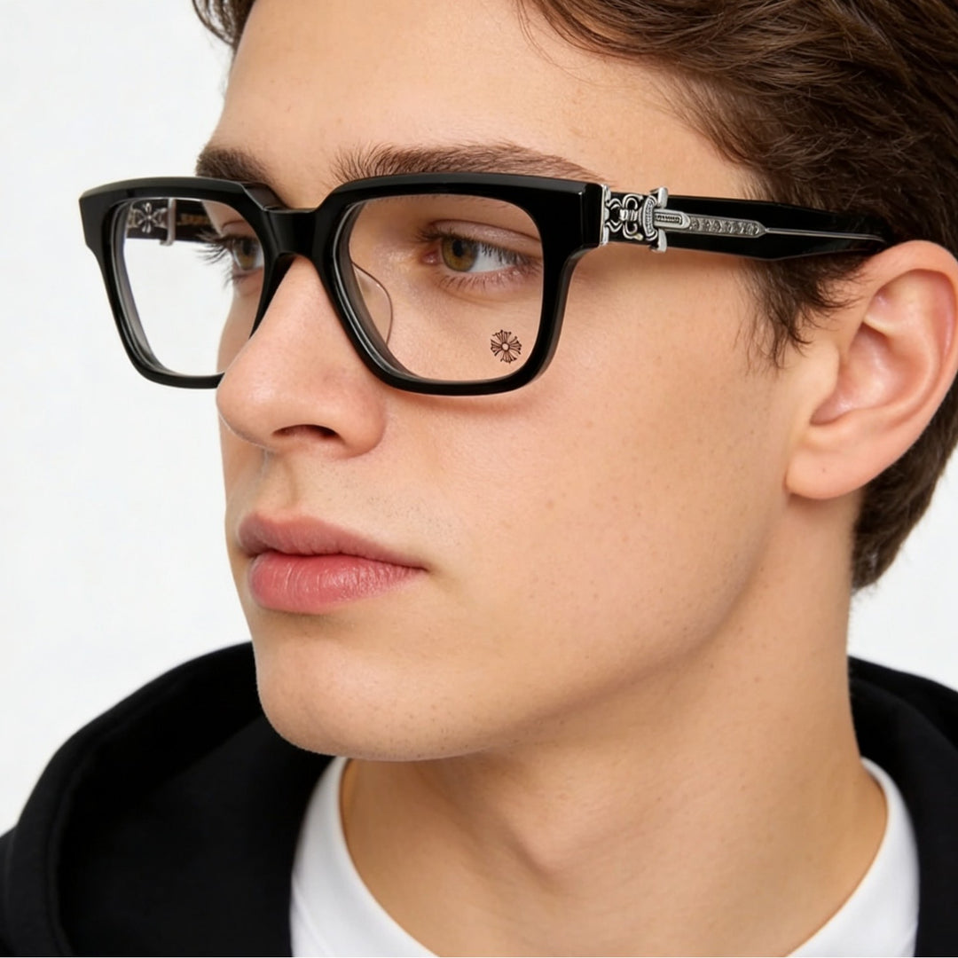 Chrome Hearts exquisitely carved pattern large-frame eyeglasses