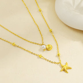 starfish necklace pearl double-layered necklace