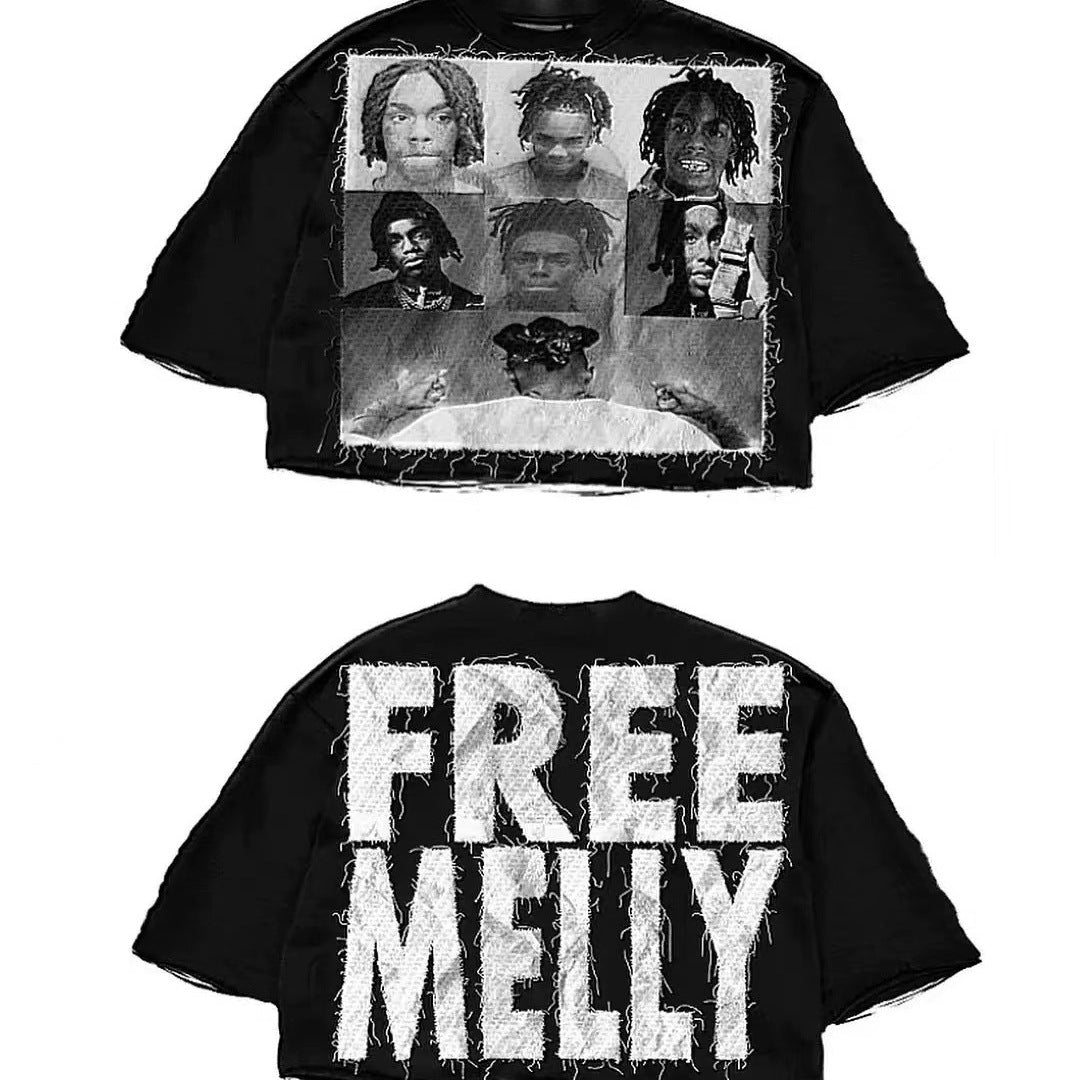 Printed Terry Cotton Three-Quarter Sleeve T-Shirt