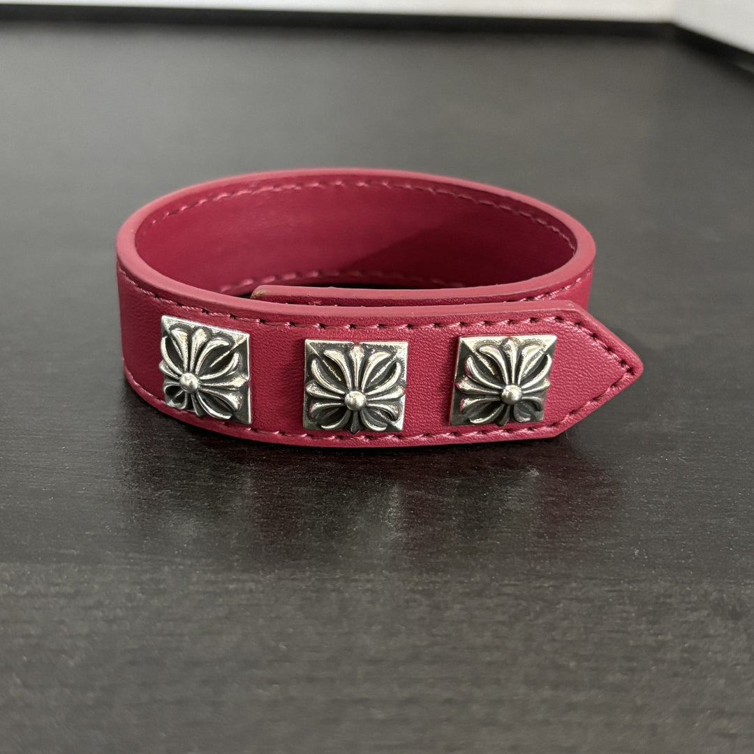 Chrome Hearts square cross adjustable leather bracelet