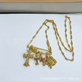 Chrome Hearts Gold Diamond Cross Flame Brooch Necklace