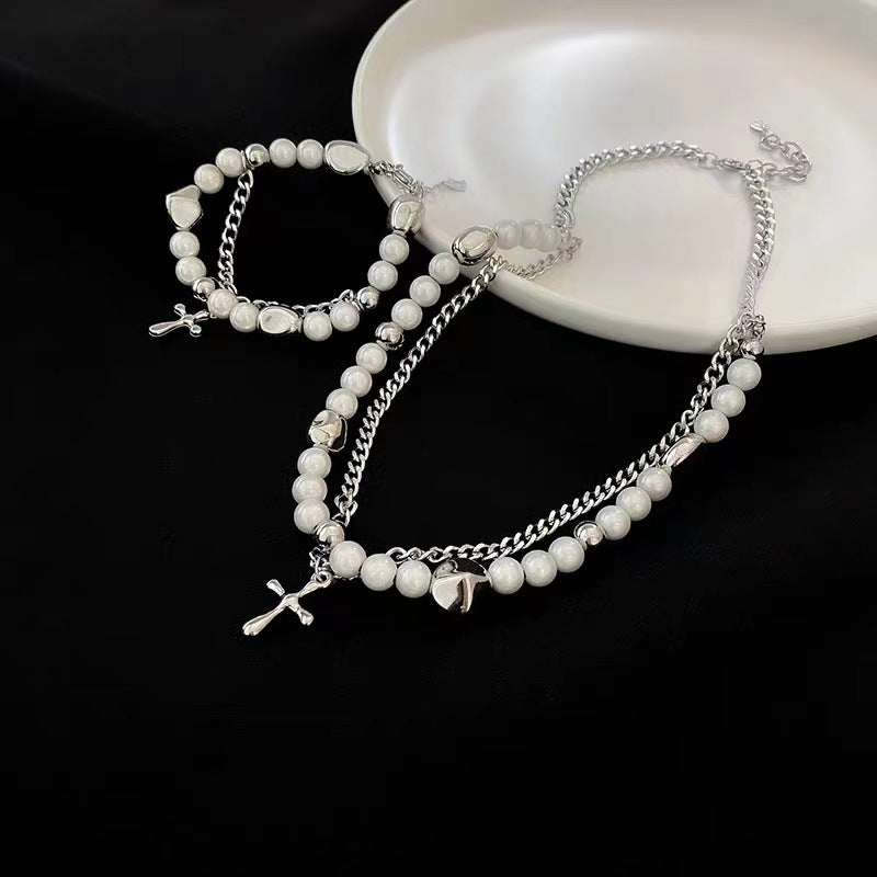 rozenkransketting Reflecterende parelkruisketting