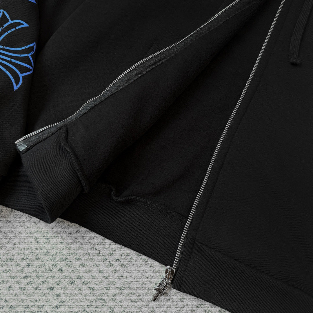 Chrome Hearts blue horseshoe hooded zip-up jacket