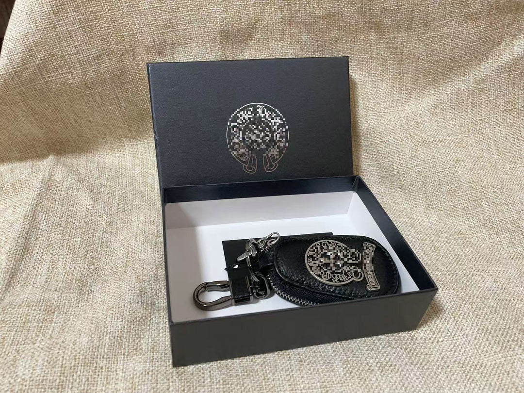 Chrome Hearts Genuine Leather Zipper Cross Key Case